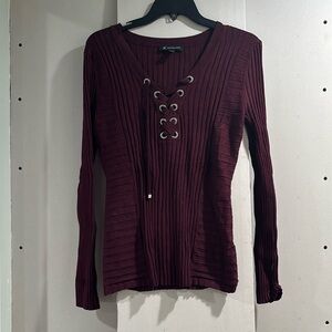 Inc ribbed rhinestone grommet sweater